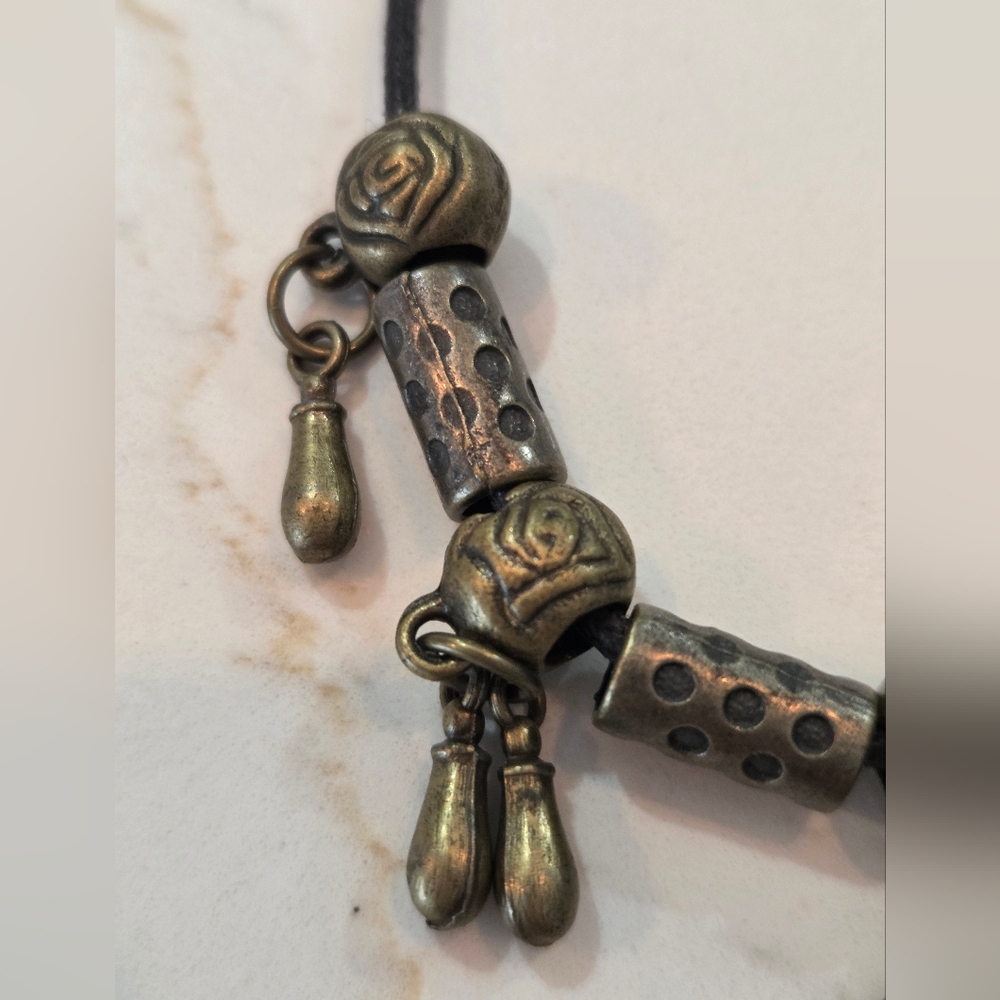 Vintage Chinese Brass Charm Bracelet | Yin Yang Bagua | Lucky Key & Bell - Picture 2 of 8
